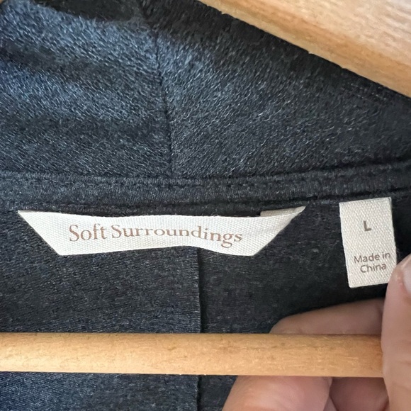 Soft Surroundings Boho L Charcoal Gray Embroidered Oversized Open Cardigan - Picture 3 of 7